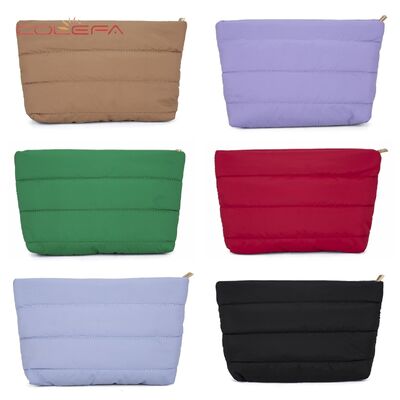 2026 Solid-Color Minimalist Nylon+Cotton-Filled Small Square Cosmetic Bag New Korean Style Fashionable Casual Bag Stylish Commuting Clutch