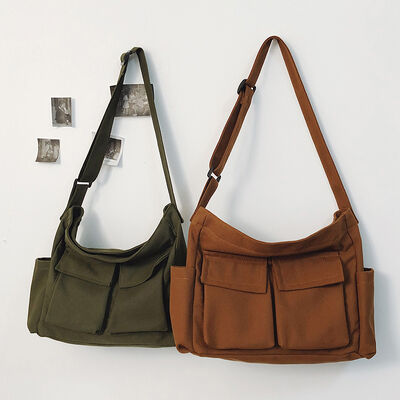 Customizable Large-Capacity Multi-Pocket Canvas Tote Bag for Men and Women Versatile Street Style Tote Bag Simple Casual Travel