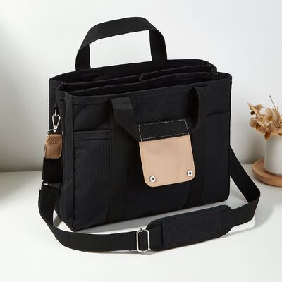 Minimalist Canvas Tote Bag Large Capacity Multi-Compartment Lunch Bags Solid Color Versatile Crossbody Bag Korean Style