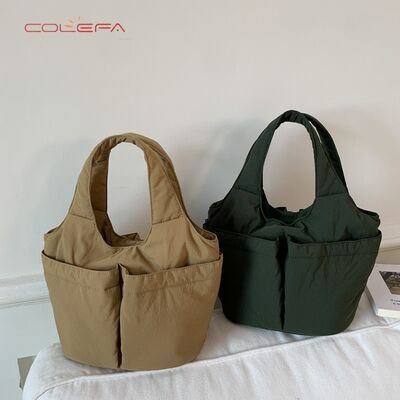 Custom LOGO Niche Nylon Shoulder Tote Bags Large Capacity Handled Women's Korean Style Tote Bag with Multiple Pockets