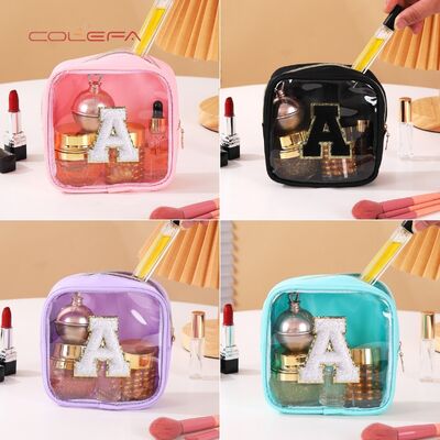 Wholesale Waterproof Transparent PVC Embroidered Letter Cosmetic Bag Large Capacity High-Fashion Travel Toiletry Bag in Stocks