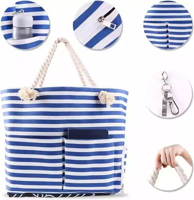 Extra Large Zipper Washable Beach Tote Two Compartment Waterproof With Front Pocket