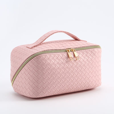 Korean-Style Fashion Large Capacity Makeup Bag High-Quality PU Leather Woven Storage Pouch Multifunctional Cosmetic Bag