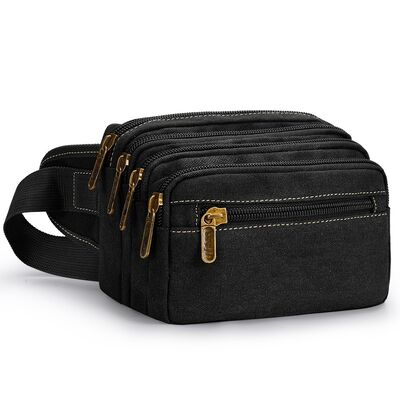 Men's Canvas Waist Bag Large Capacity Multi-Layer Cash Purse Multifunctional Construction Site Sports Wear-Resistant Waist Bag