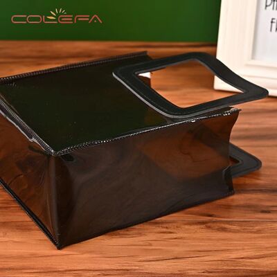 Customized Black PVC Handheld Bag Glossy Laser Fashion-Style Gift Bag Wedding Favor Handle Open Closure Shopping Bag