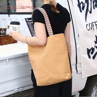 Cork Made Tote Bags Vintage Wood Grain Eco-Friendly Bags Factory Custom Training Institution Gift Tote Bags with Printing