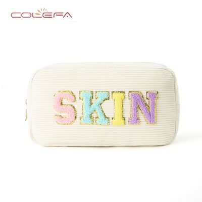 Customizable Embroidered Letter Storage Pouch Corduroy Made Cosmetic Bag Portable Toiletry Large Capacity Makeup Bags