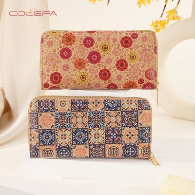 Retro Women's Long-Style Zippered Wallet Phone Case with Printing Bestseller Eco-Friendly Cork Bark Wallet Travel Souvenir