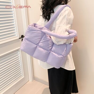 New Custom Color Nylon Cotton-Filled Women's Bag Minimalist Quilted Tote Bag Soft Checkered Shoulder Bag Underarm Tote Bags