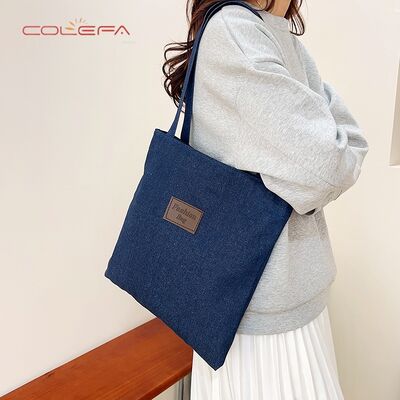 Wholesale Denim Shoulder Bags for Women Casual Korean-Style Tote Bags Handbags for Tutoring Classes Available with LOGO