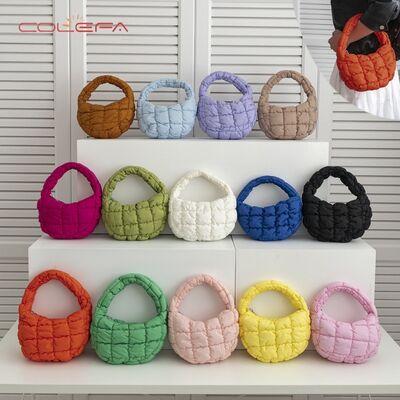 Korean Pleated Cloud Bag Checkered Down-Filled Cotton Handbag 2026 New Arrival Casual Fashion Mini Tote Bag Wholesale