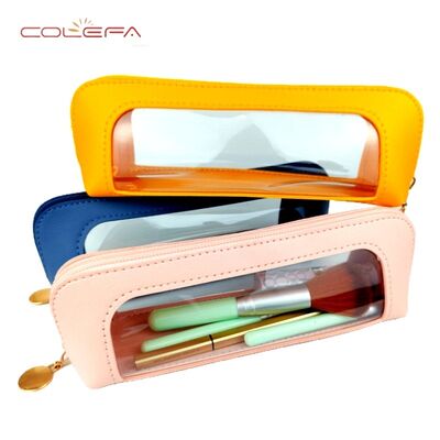 Compact and Portable PU Leather +PVC Makeup Bag Eyebrow Pencil & Makeup Brush Organizer Waterproof Travel Bag Pencil Pouch
