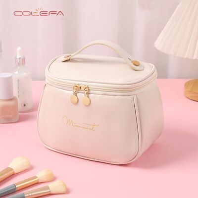 New Waterproof Cosmetic Bag PU Leather Minimalist Design Zipper Closure with Large Capacity Storage Portable and High-Quality