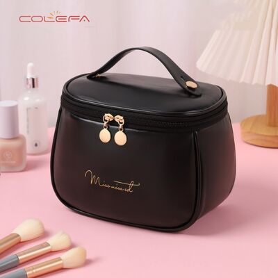 New Waterproof Cosmetic Bag PU Leather Minimalist Design Zipper Closure with Large Capacity Storage Portable and High-Quality