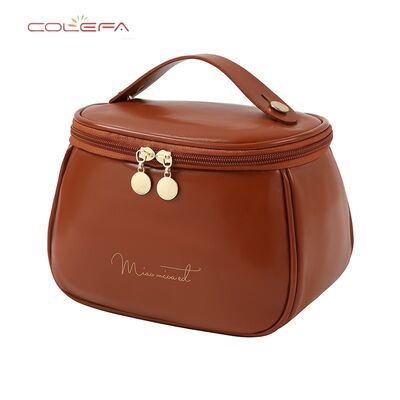 New Waterproof Cosmetic Bag PU Leather Minimalist Design Zipper Closure with Large Capacity Storage Portable and High-Quality