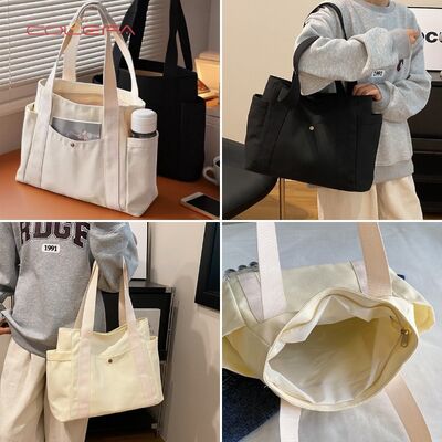 Large Capacity Tote Canvas Bag Work & Outings Stylish Commuting Versatile Literary Student Style Book-Carrying Shoulder Bags