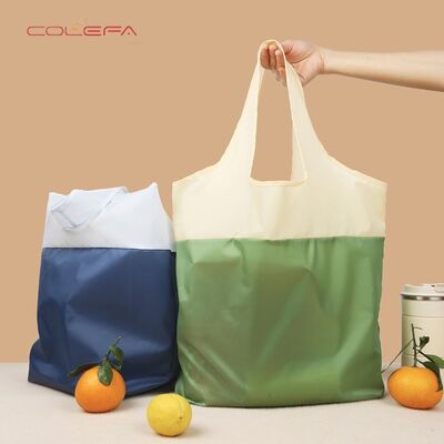 Color-Block Portable Eco-Friendly Shopping Tote Bag Recyclable Waterproof Polyester Foldable Large-Capacity Grocery Storage Bag