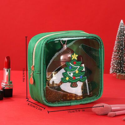 2026 New Arrivals PVC Christmas Makeup Bag with Embroidered Initials Waterproof Large Capacity Portable Travel Toiletry Bags
