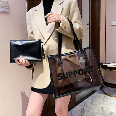 Transparent Jelly Color Tote Bag for Women 2026 PVC New Arrival Trendy Korean Style Fashion Bag Single-Shoulder Printed Tote Bag