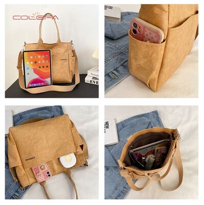 DuPont/Tyvek Paper Tote Bag Washable Wrinkle-Resistant Tear-Proof Paper Bag Trendy Vintage Eco-Friendly Handheld Shoulder Bag