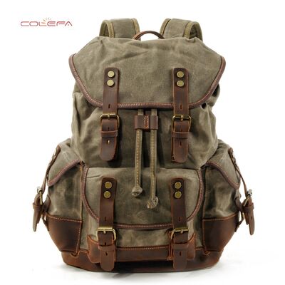 European & American Style Outdoor Backpack Casual Book Bag Large Capacity Travel Backpack Canvas & PU Leather Blend Hiking Bag