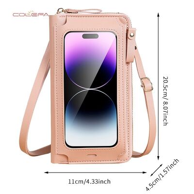 New Touchscreen Phone Case Women's PU Anti-Theft Multi-Functional Crossbody Shoulder Bag Versatile Transparent Mini Phone Pouch