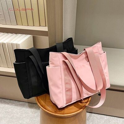 Women's Bag Japanese-Style Solid Color Tote Bag Large Capacity Shoulder Bag Casual Minimalist Mom Bag Canvas Fabric Handbag