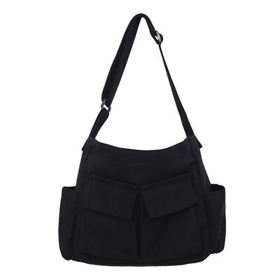 Customizable Large-Capacity Multi-Pocket Canvas Tote Bag for Men and Women Versatile Street Style Tote Bag Simple Casual Travel