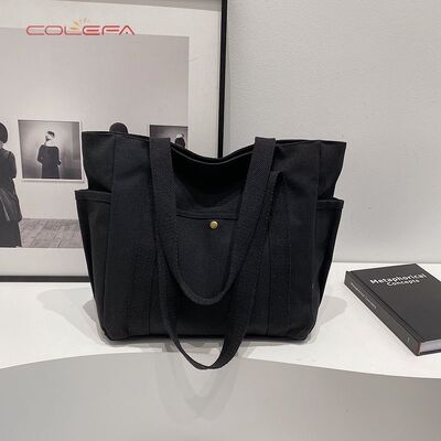 Large Capacity Tote Canvas Bag Work & Outings Stylish Commuting Versatile Literary Student Style Book-Carrying Shoulder Bags