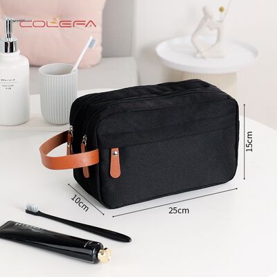 Men's Travel Toiletry Bag Double-Layer Large Capacity Cosmetic Pouch Solid-Color Oxford Storage Bag Convenient Handheld Tote