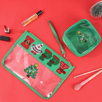 2026 New Arrivals PVC Christmas Makeup Bag with Embroidered Initials Waterproof Large Capacity Portable Travel Toiletry Bags